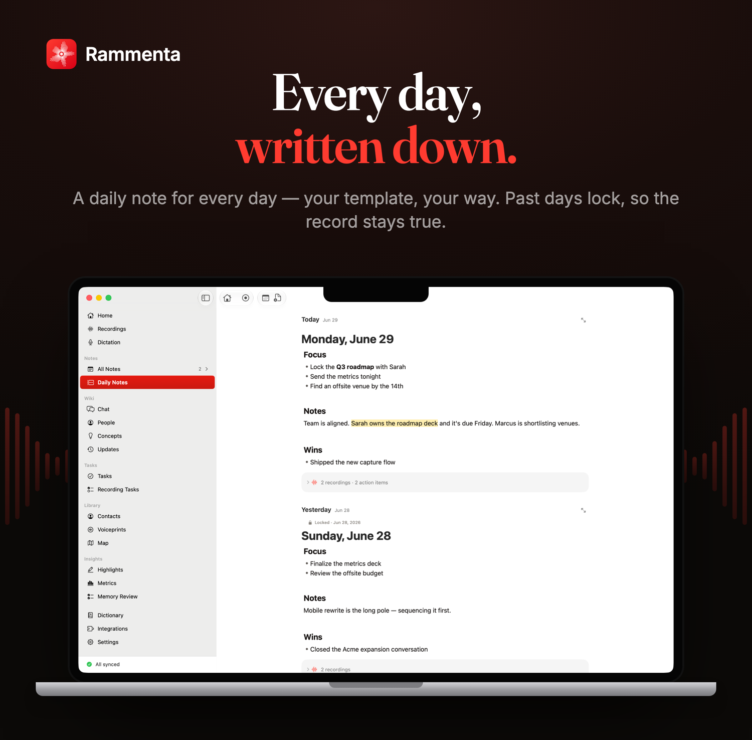Every day, written down